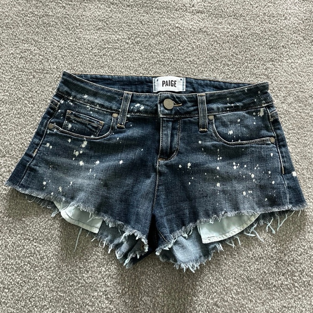 Paige Denim Corrosion Cut Off Jean Shorts Size 25 Bleach Splatter Low Rise Jorts